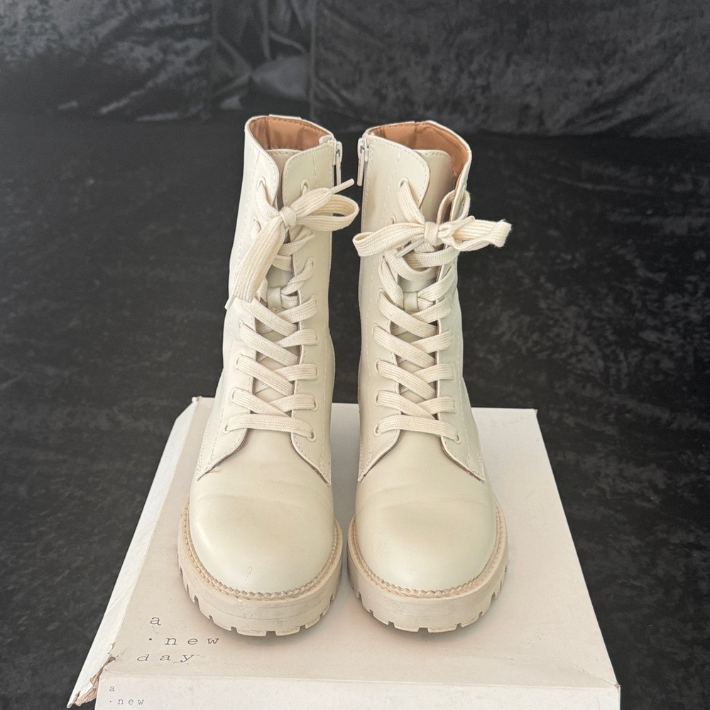 A New Day Women's Off-White Lace-Up Boots
